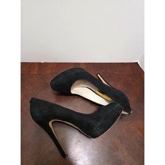 Michael Kors Black Suede Pointed Toe Pump High Heels Gold Accents Size 9.5M - Picture 8 of 13